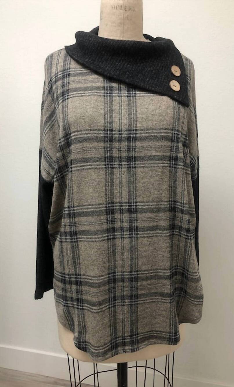 NEW PAPILLON women's check poncho with button sleeve detail in cream